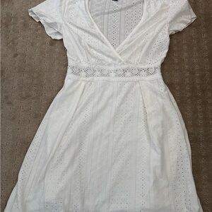 SHEIN White Eyelet Lace Wrap Mini Dress
